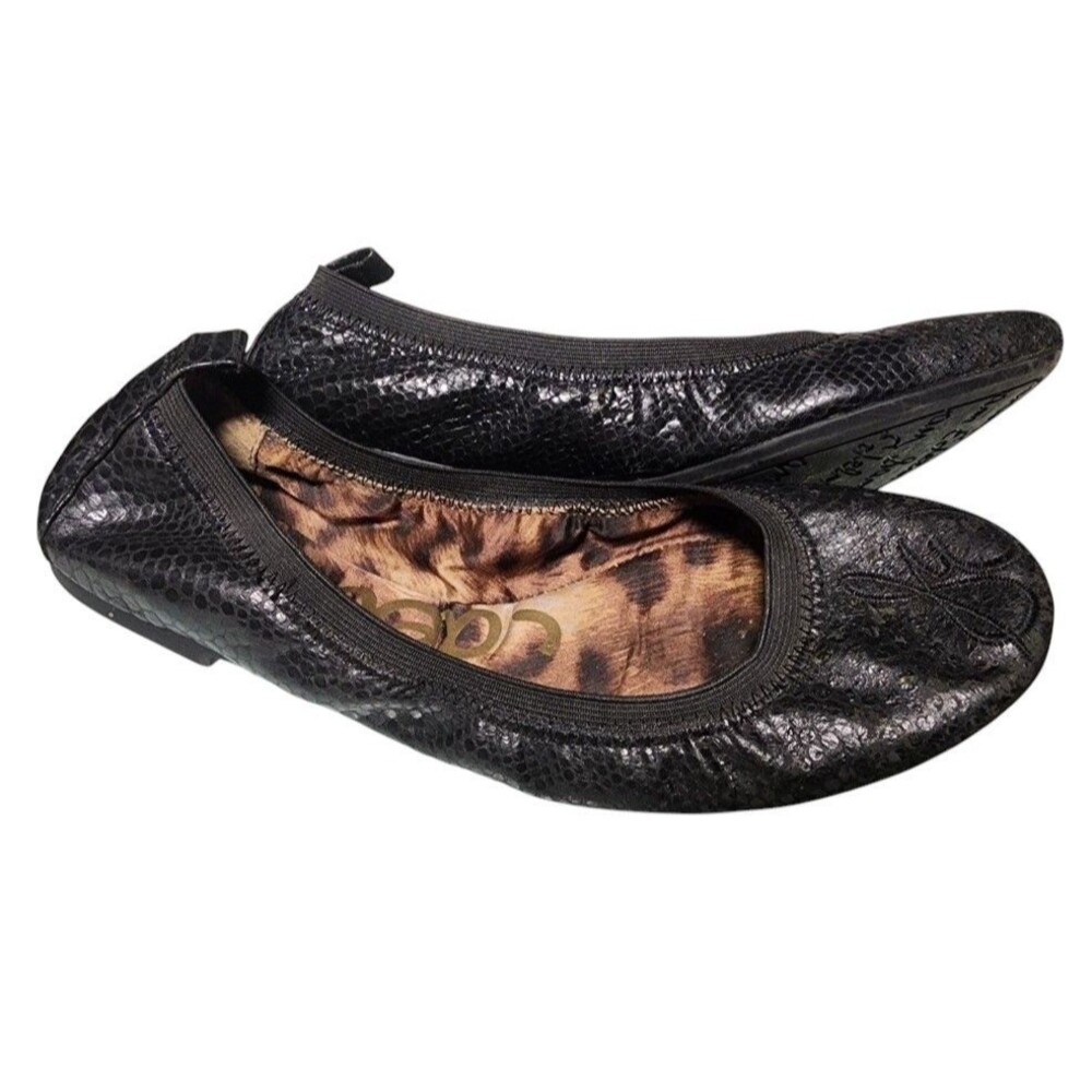 Sam Edelman Snakeskin Leather Cayla Ballet Flats Black Size 6.5